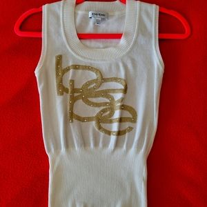 bebe sleeveless top white with gold size medium